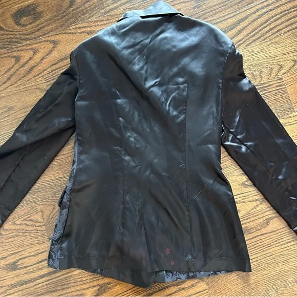Vintage 90s Addiction Black Jacquard Satin Blazer Size Medium - Picture 10 of 16